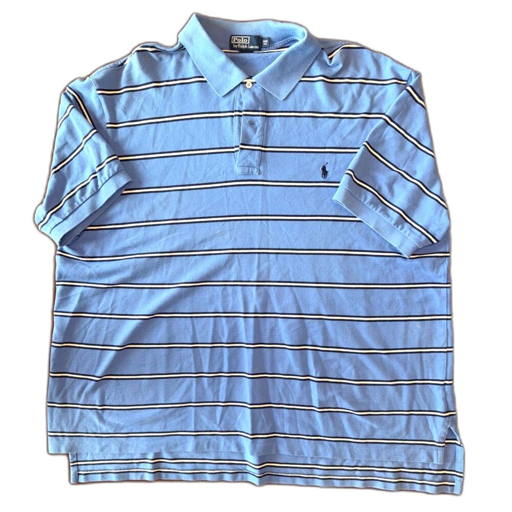 Polo Ralph Lauren 3XB Big Polo Shirt Light Blue White Stripe Preppy Aesthetic